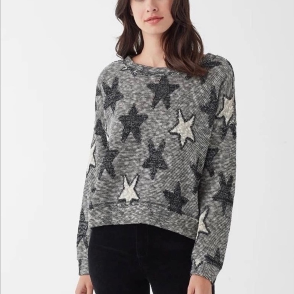 Splendid Stargazer metallic star print pullover sweater in black and white - Picture 2 of 4